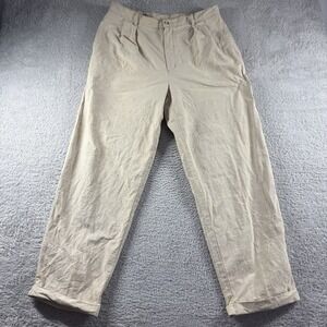 Metropolitan View Pleated Linen Blend Pants Mens 34x30 Ivory Beige Dress Chino
